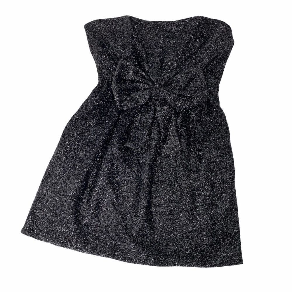 Quail Black Shimmery Large Bow strapless Dress‎ Womens 8 NWT 100% Silk LBD